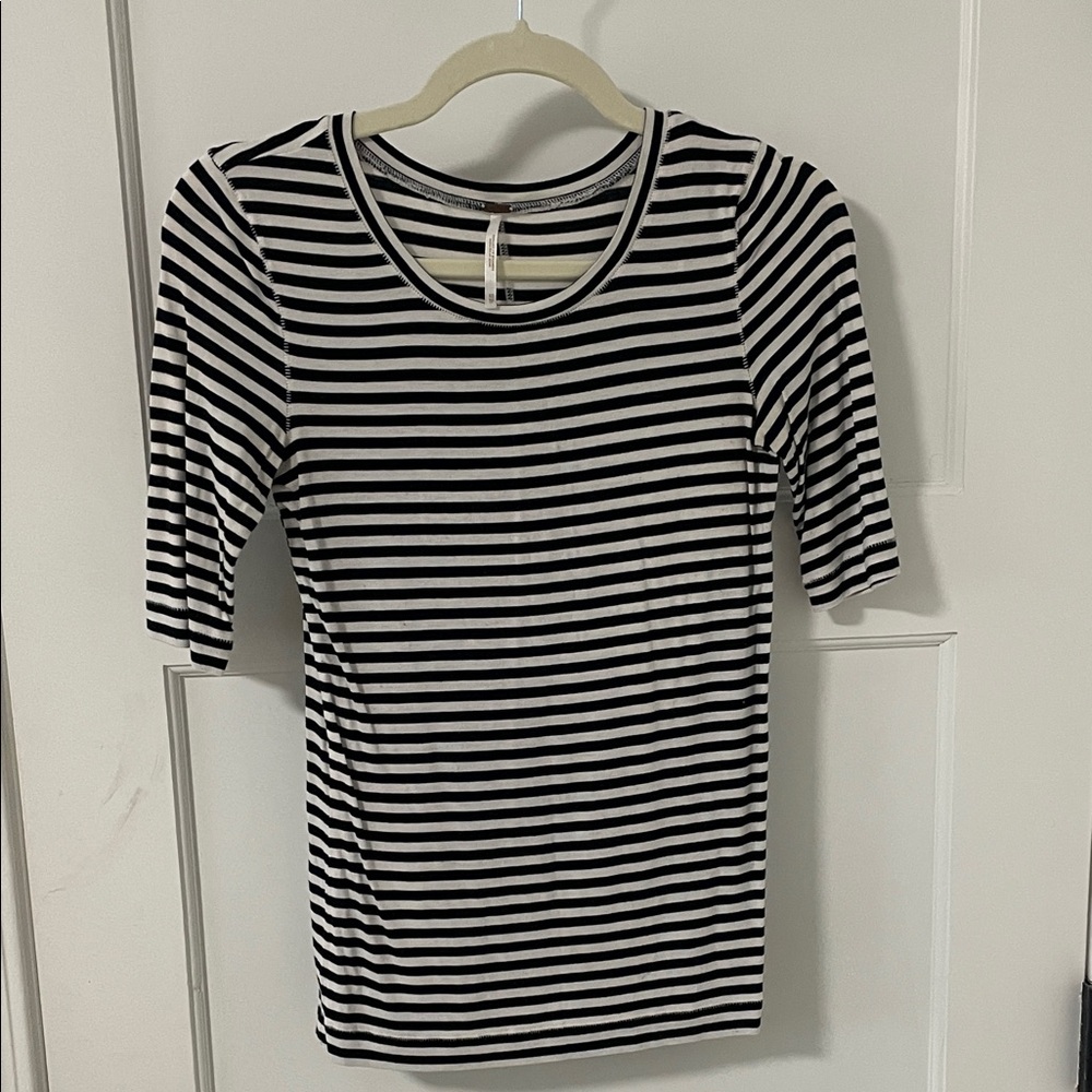 Free People Black and White Striped Tee